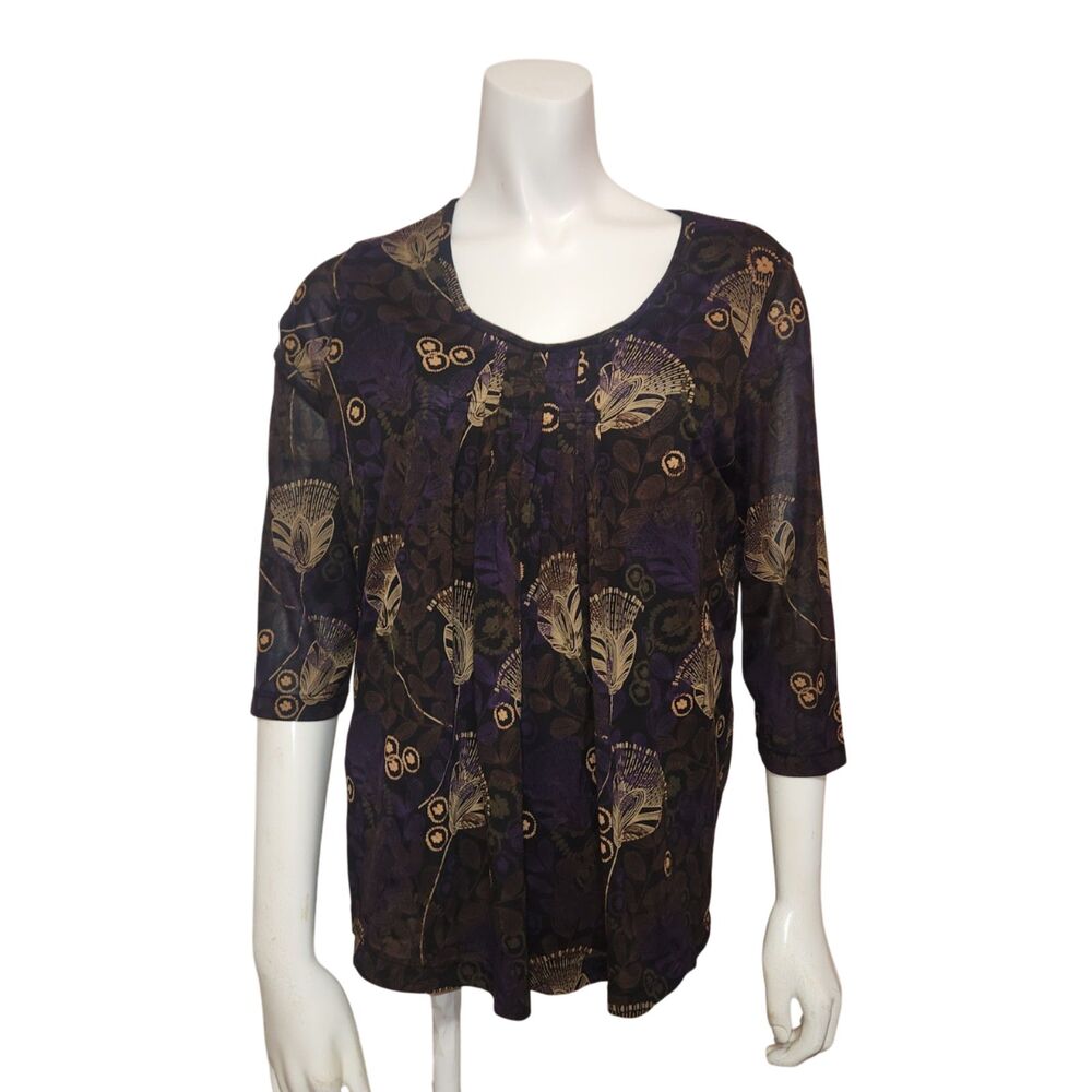 Covington Petite Scoop Neck Blouse Black Gold Purple Womens Size MP